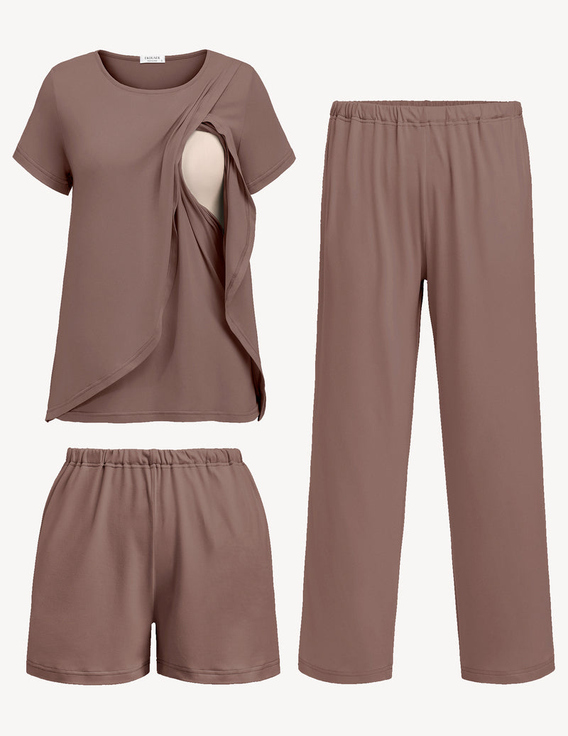 Ekouaer 3 PCS Maternity Nursing Pajamas Set
