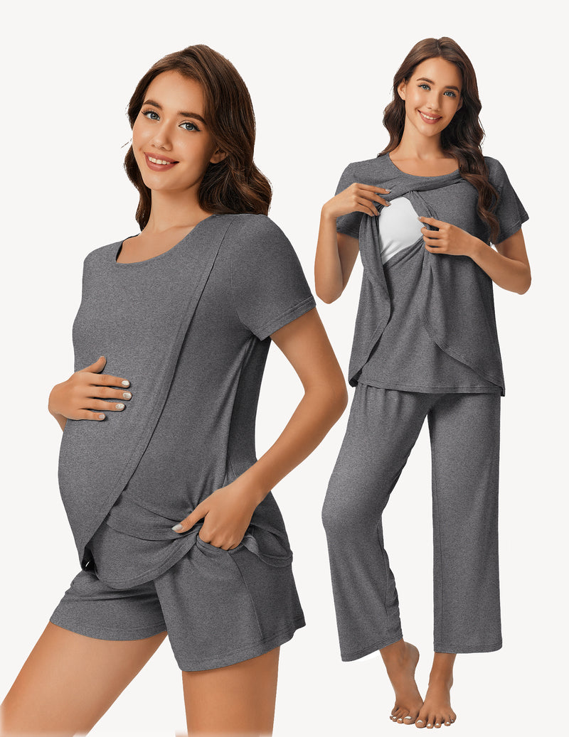 Ekouaer 3 PCS Maternity Nursing Pajamas Set