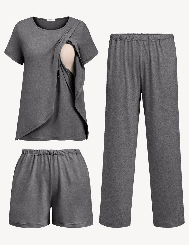 Ekouaer 3 PCS Maternity Nursing Pajamas Set
