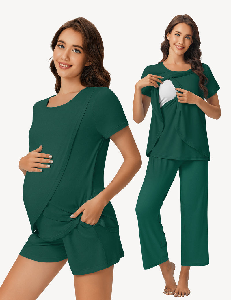 Ekouaer 3 PCS Maternity Nursing Pajamas Set
