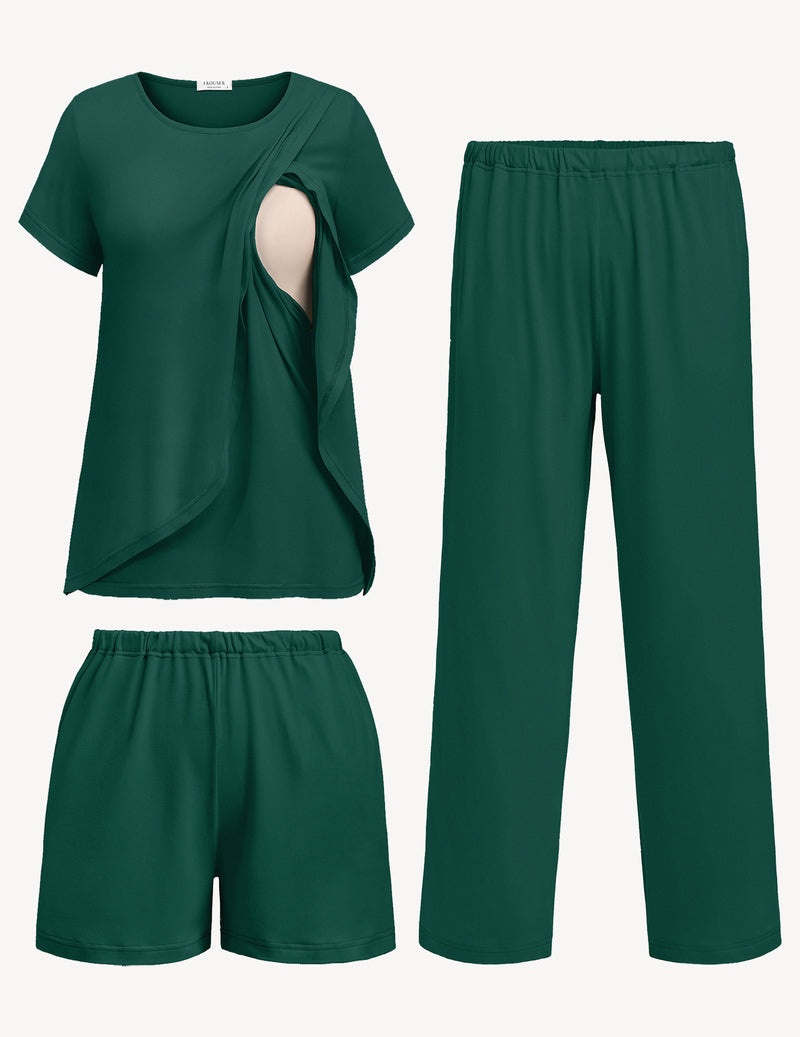 Ekouaer 3 PCS Maternity Nursing Pajamas Set