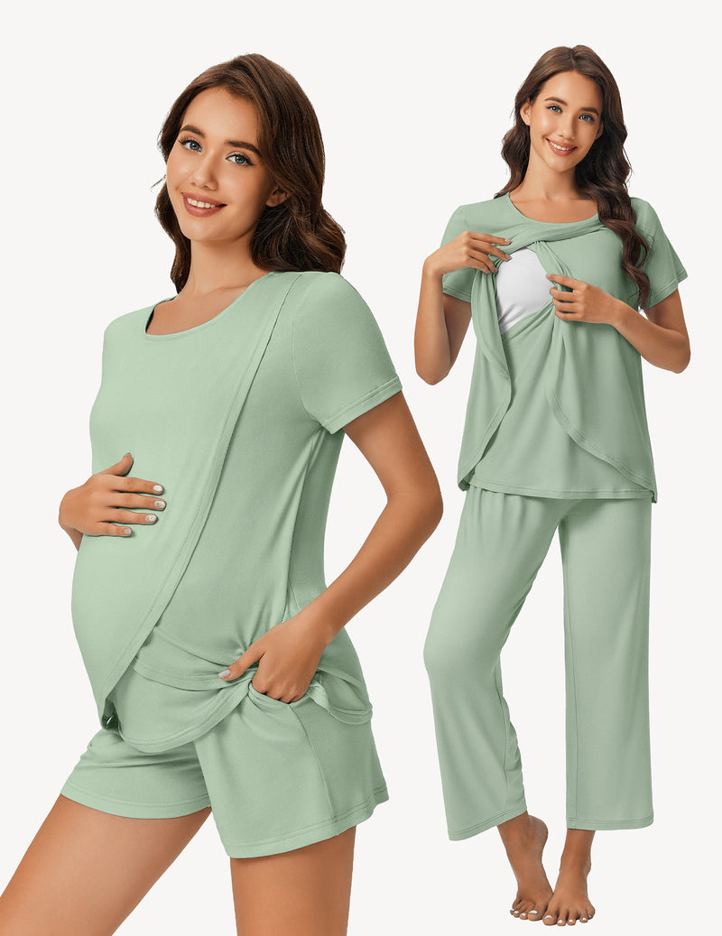 Ekouaer 3 PCS Maternity Nursing Pajamas Set