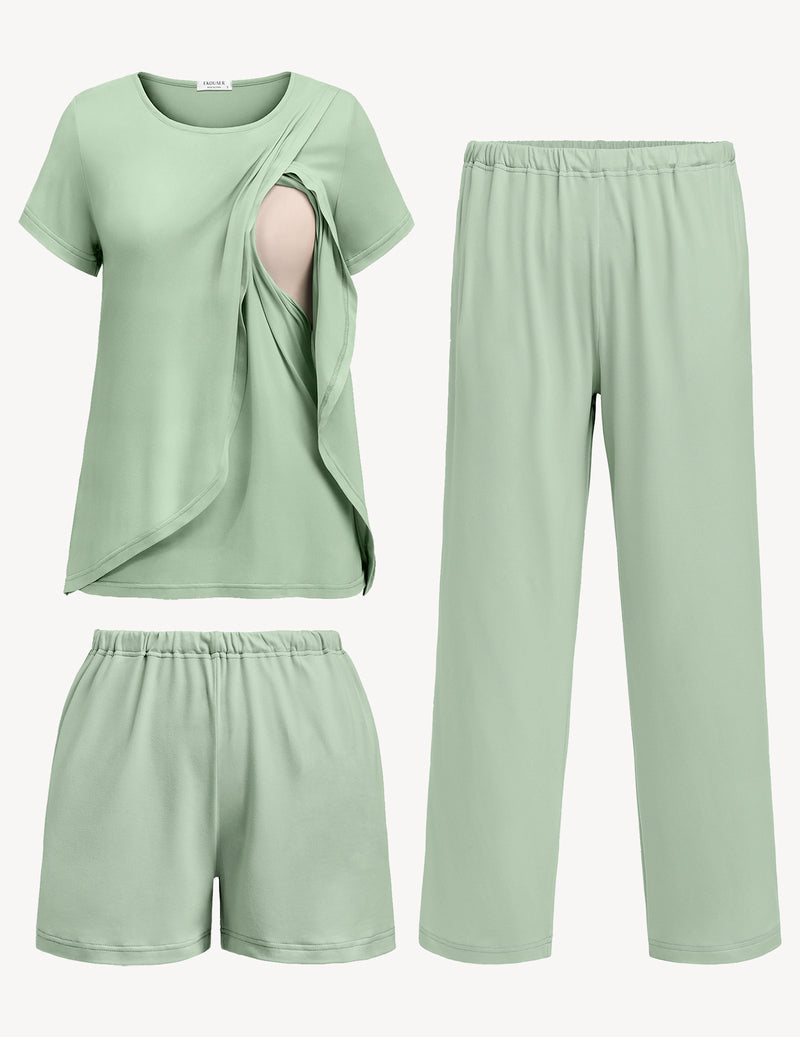 Ekouaer 3 PCS Maternity Nursing Pajamas Set
