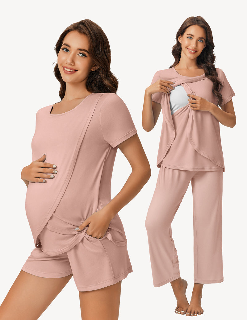 Ekouaer 3 PCS Maternity Nursing Pajamas Set