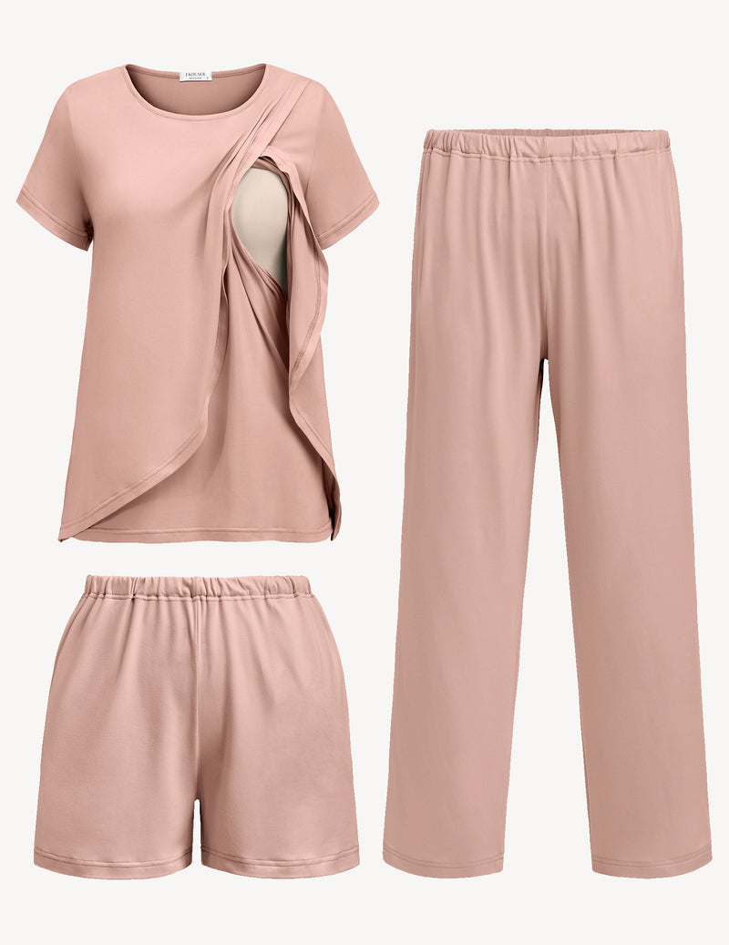 Ekouaer 3 PCS Maternity Nursing Pajamas Set