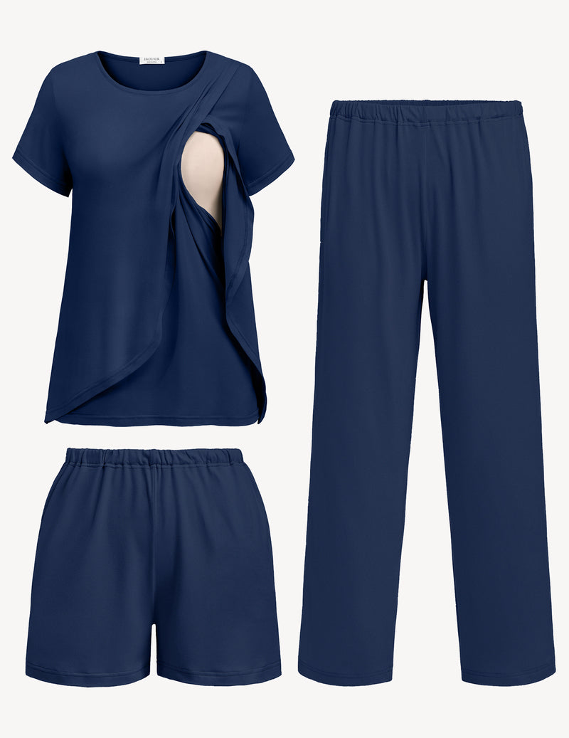 Ekouaer 3 PCS Maternity Nursing Pajamas Set