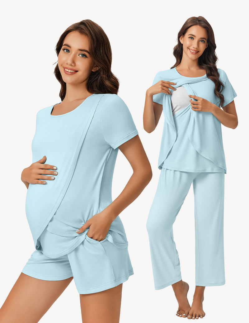 Ekouaer 3 PCS Maternity Nursing Pajamas Set