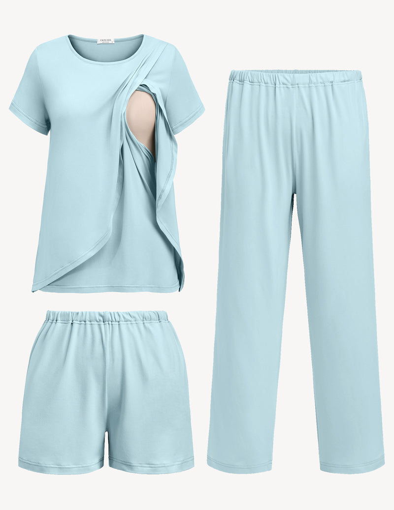 Ekouaer 3 PCS Maternity Nursing Pajamas Set