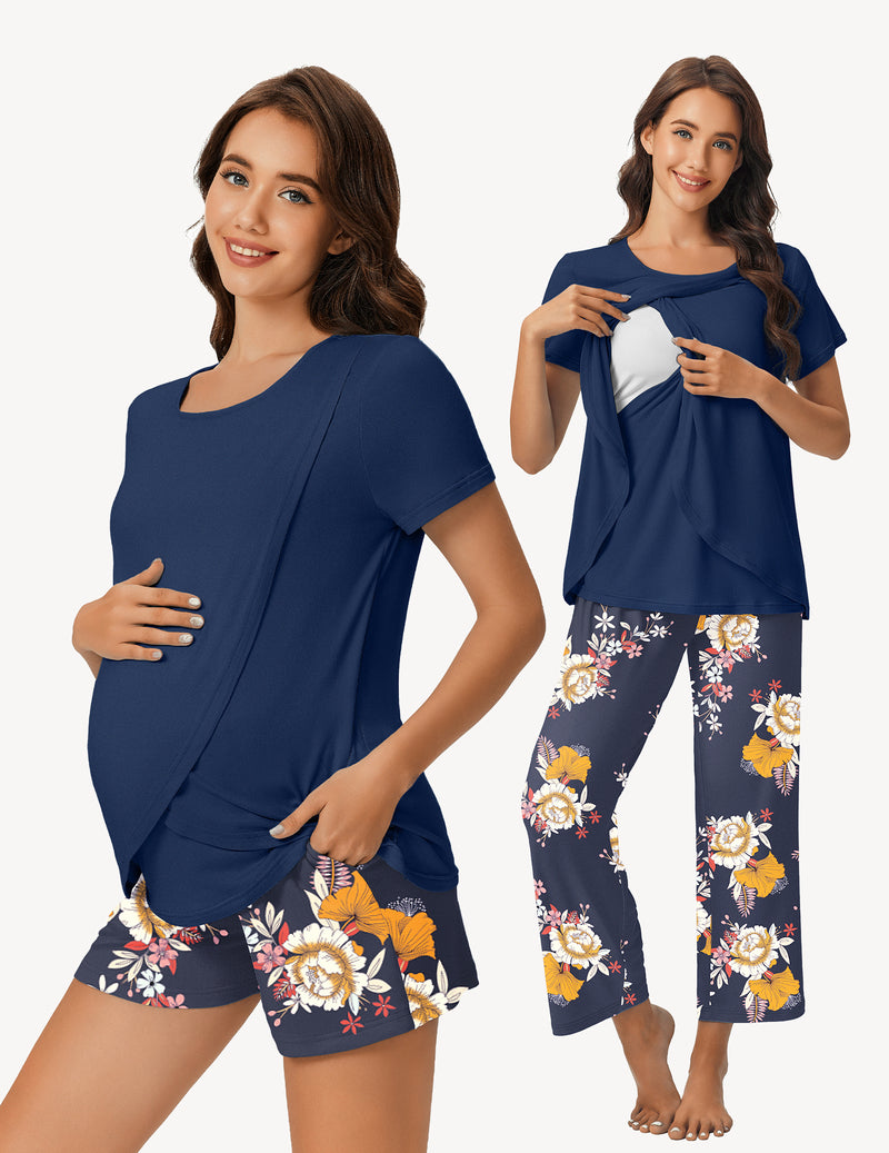 Ekouaer 3 PCS Maternity Nursing Pajamas Set