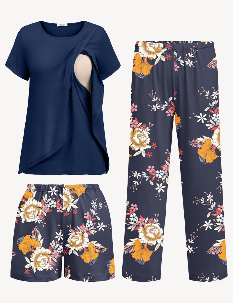 Ekouaer 3 PCS Maternity Nursing Pajamas Set