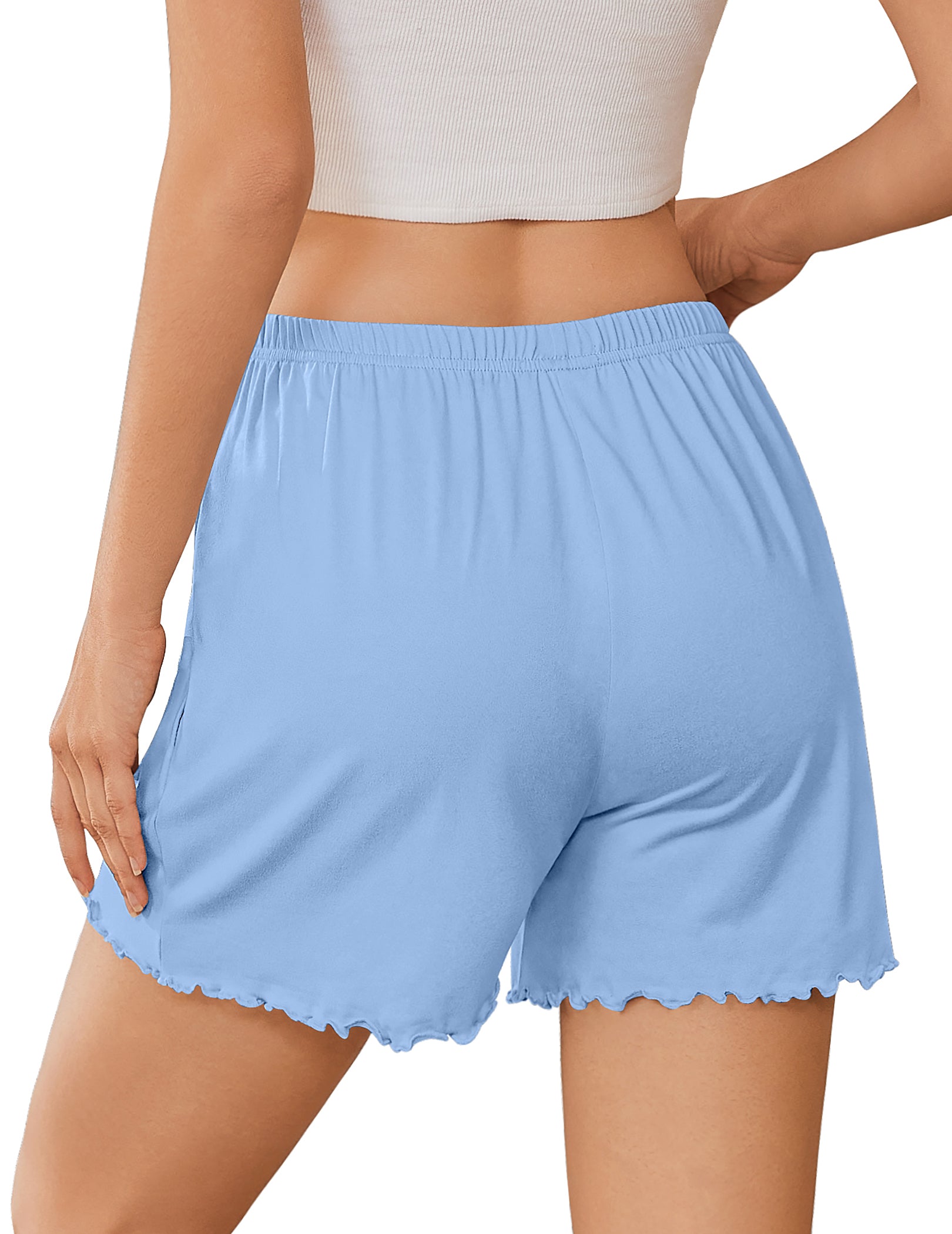 Ruffle Trim High Waist Pajama Shorts with Pockets