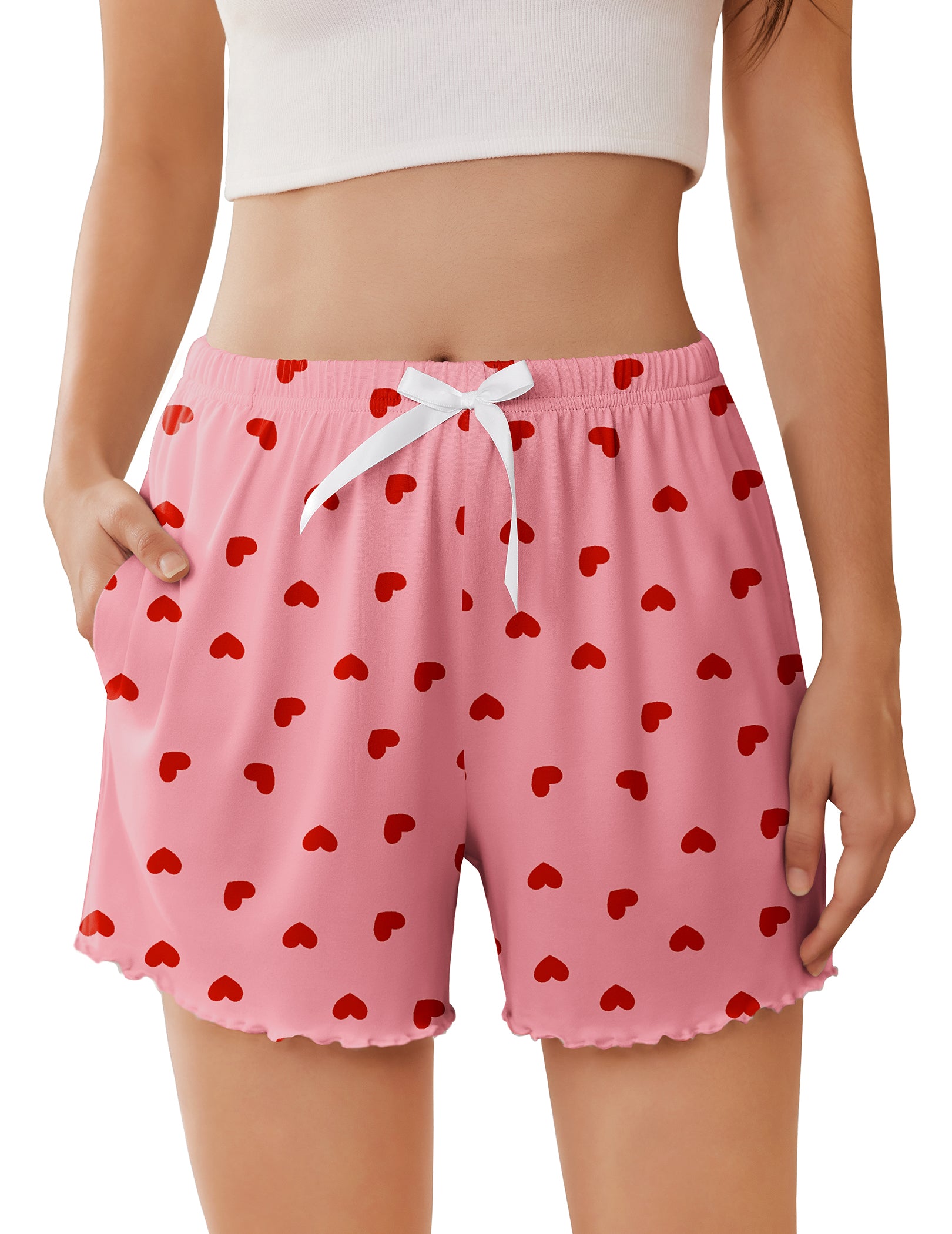 Ruffle Trim High Waist Pajama Shorts with Pockets