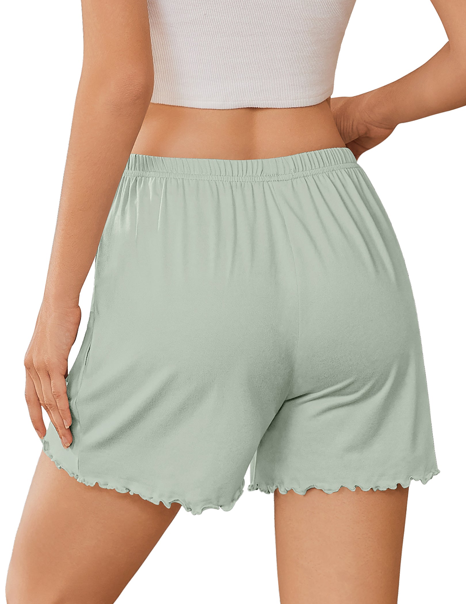 Ruffle Trim High Waist Pajama Shorts with Pockets