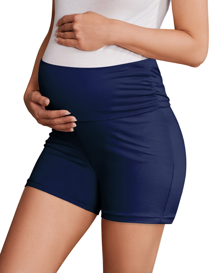 Ekouaer maternity biker shorts in dark navy, high-rise stretch fit