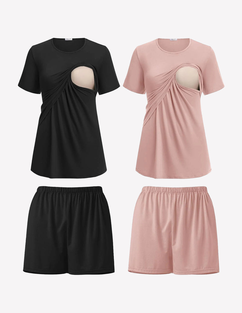 2 Pack Nursing Pajamas Set Double Layer Maternity Pjs