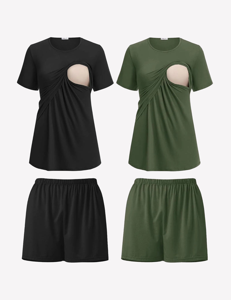 2 Pack Nursing Pajamas Set Double Layer Maternity Pjs