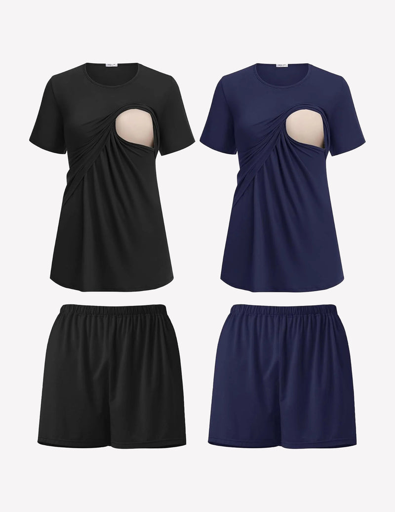 2 Pack Nursing Pajamas Set Double Layer Maternity Pjs