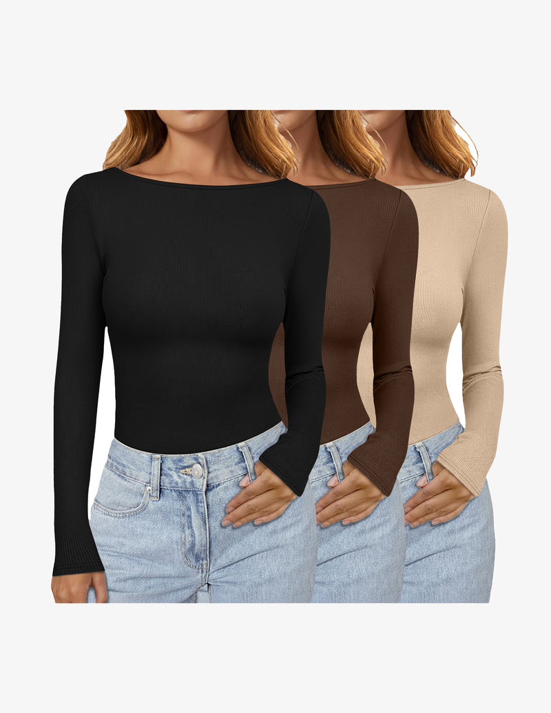 3 Pack Long Sleeve Shirts Boat Neck Ribbed Thermal Undershirts