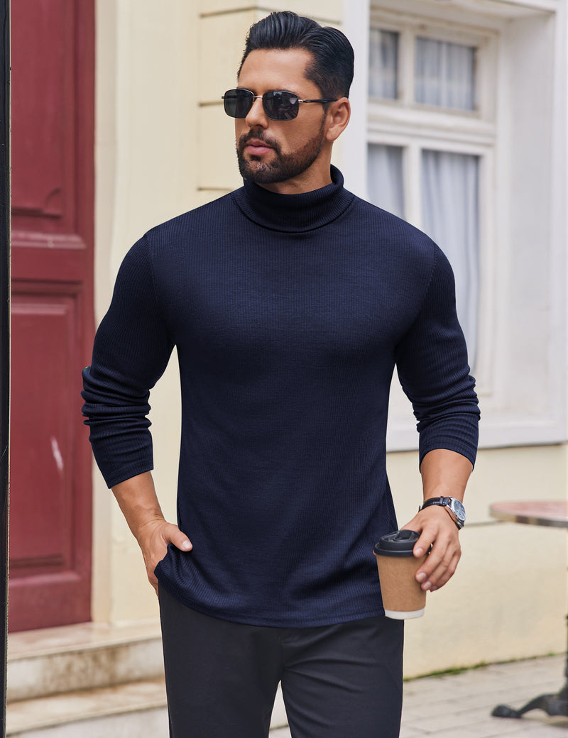 Mens Turtleneck Shirts Ribbed Lightweight Sweater