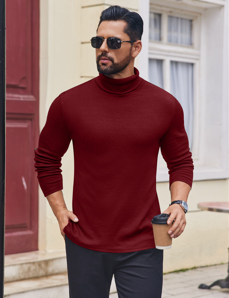 Mens Turtleneck Shirts Ribbed Lightweight Sweater