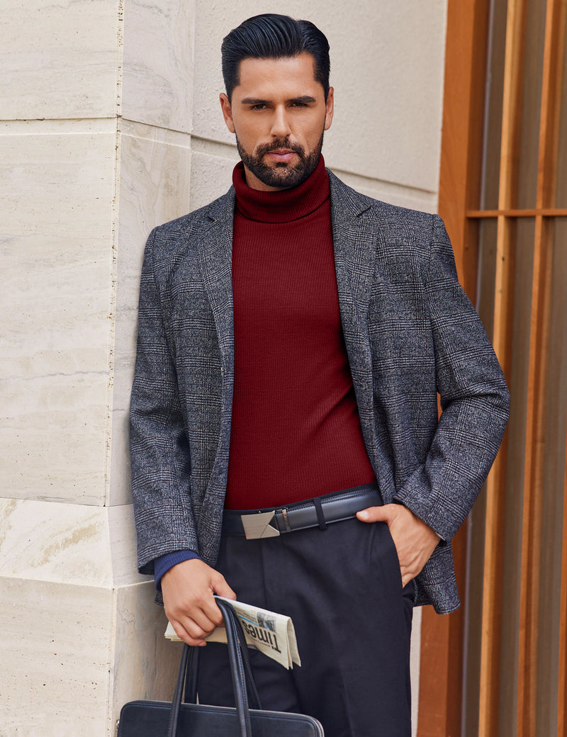 Mens Turtleneck Shirts Ribbed Lightweight Sweater