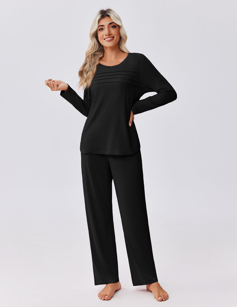 Pajama Sets Pleated Tops with Long Pants Lounge Set