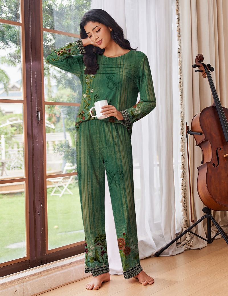 Pajama Sets Pleated Tops with Long Pants Lounge Set