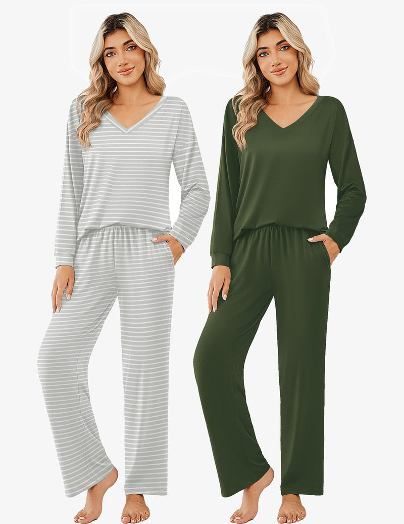 2 Pack Pajama Sets Long Sleeve Pajamas Top and Pants