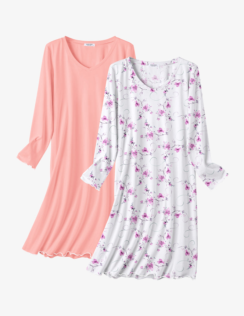 Cotton Nightgowns 2 Pack Long Sleeve Sleepshirts