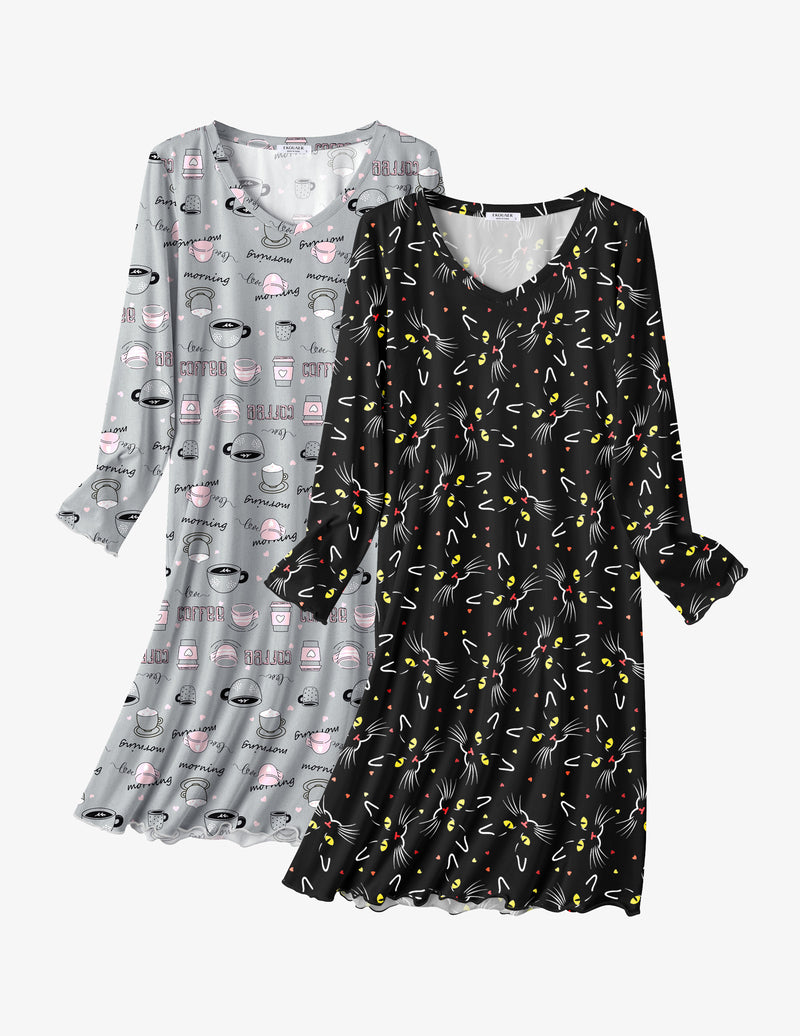 Cotton Nightgowns 2 Pack Long Sleeve Sleepshirts