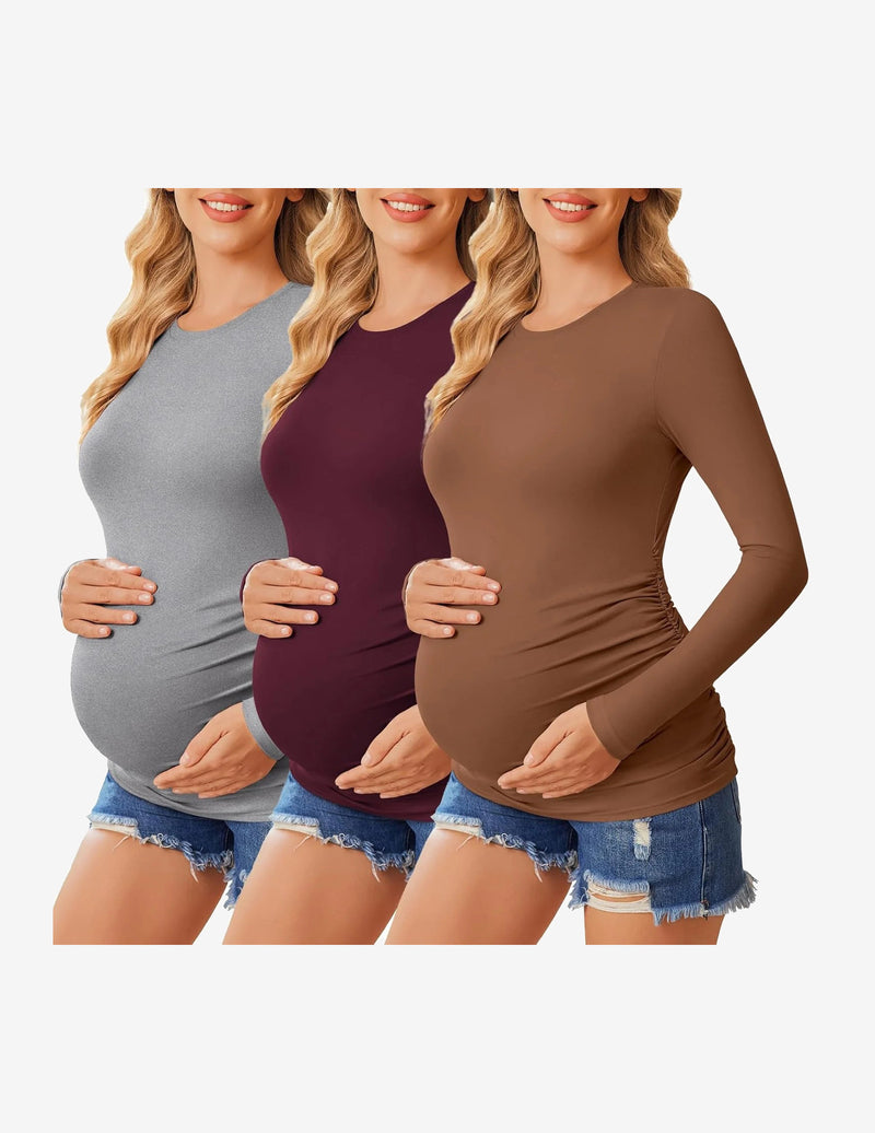 Ekouaer 3 Packs Maternity Shirts Long Sleeve Tee Tops