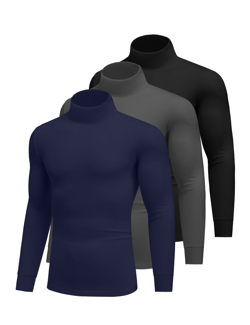 Men's 3-pack lightweight thermal turtleneck tops: navy, gray, black.