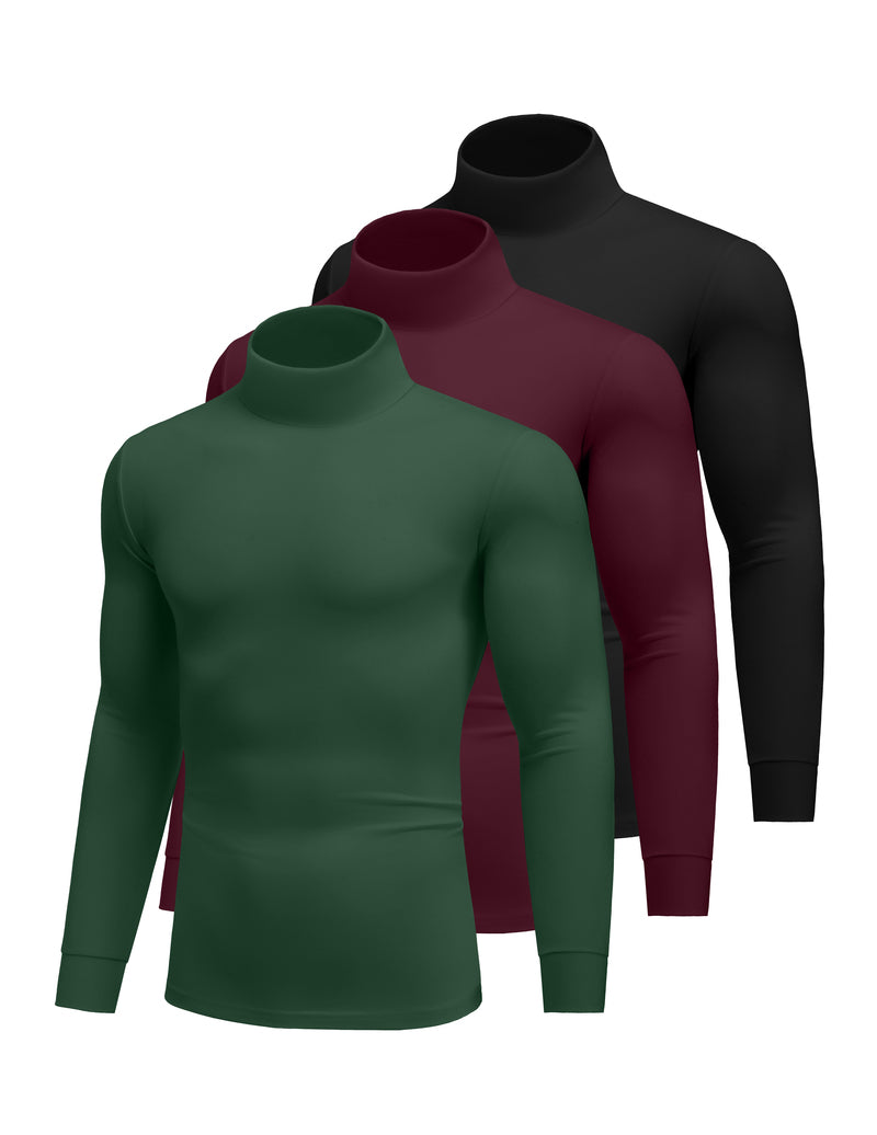 Men's 3-pack lightweight thermal turtleneck tops: green, burgundy, black.