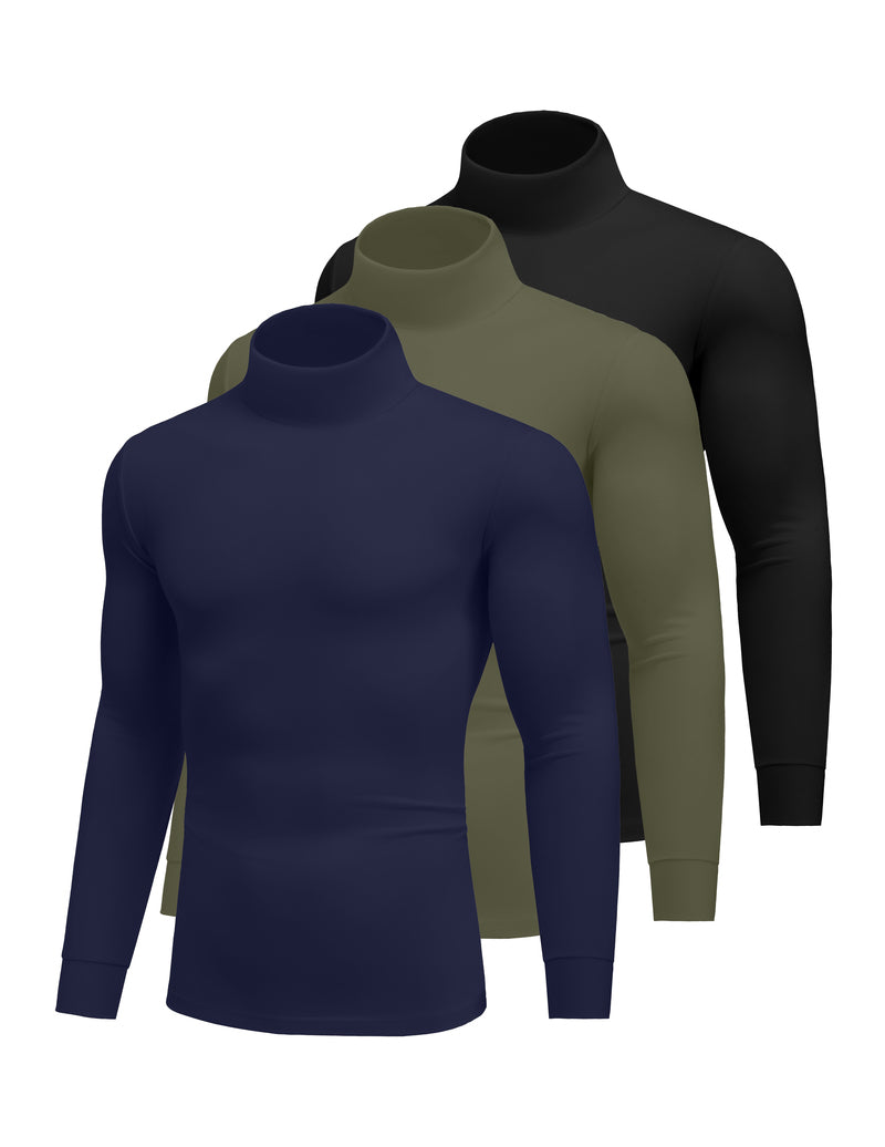 Men's 3-pack lightweight thermal turtleneck tops: navy, olive, black.
