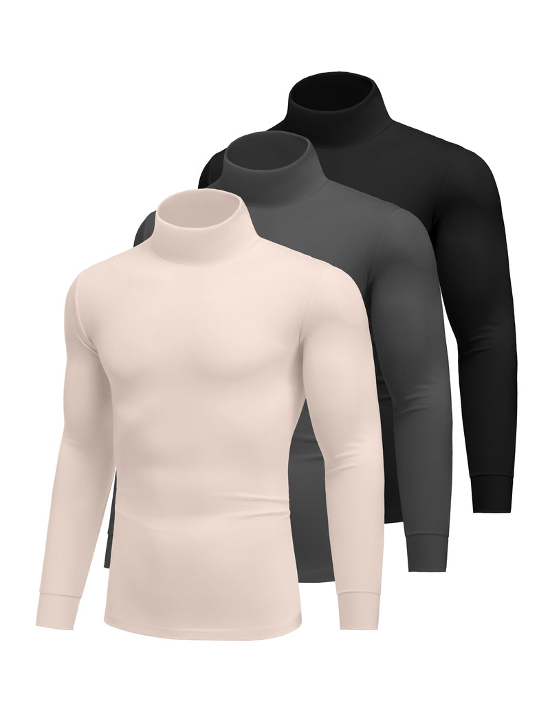 Men's 3-pack lightweight thermal turtleneck tops: cream, charcoal, black.