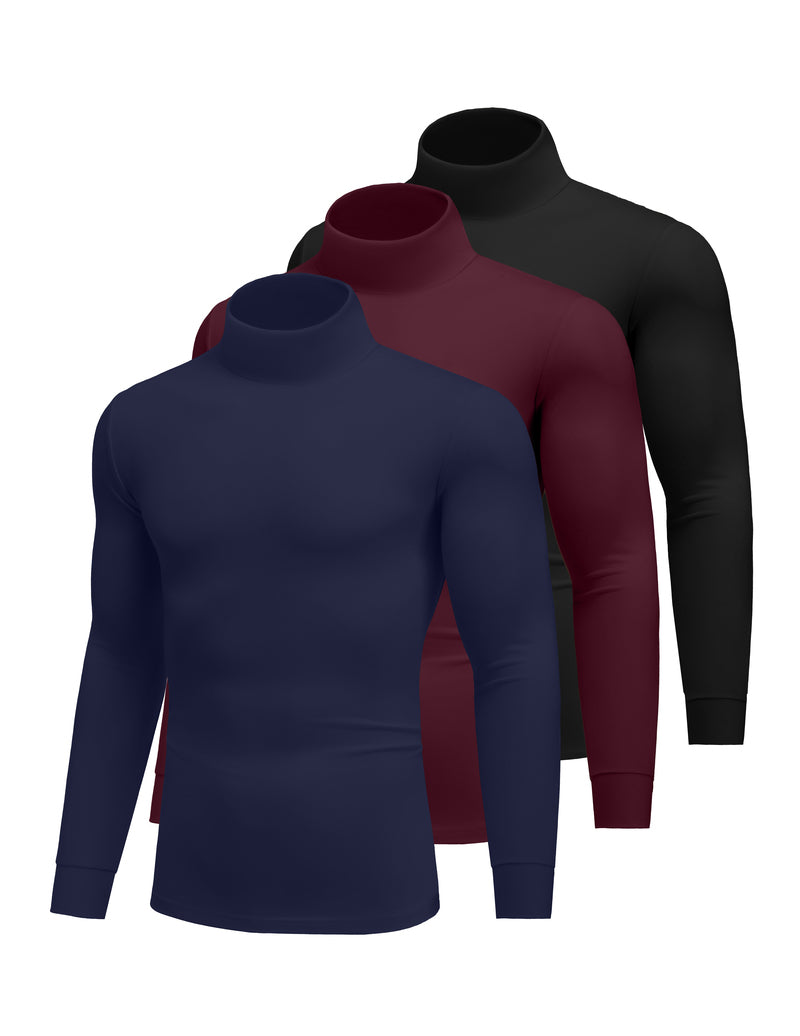 Men's 3-pack lightweight thermal turtleneck tops: navy, maroon, black.