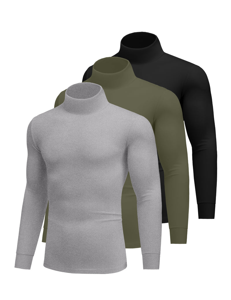 Men's 3-pack lightweight thermal turtleneck tops: light gray, olive, black.
