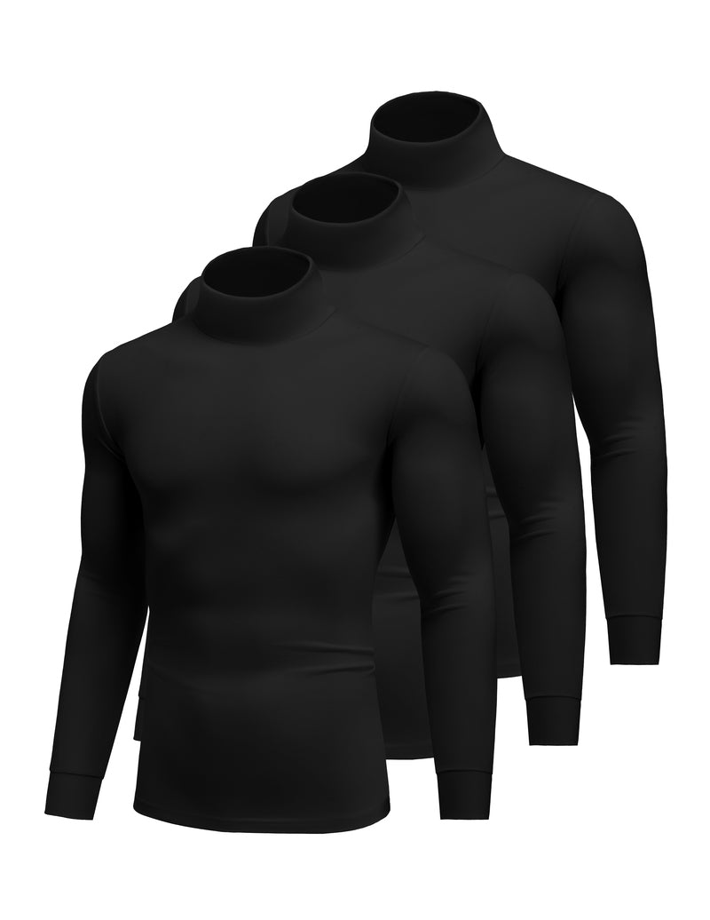 Men's 3-pack lightweight thermal turtleneck tops, black long-sleeve set