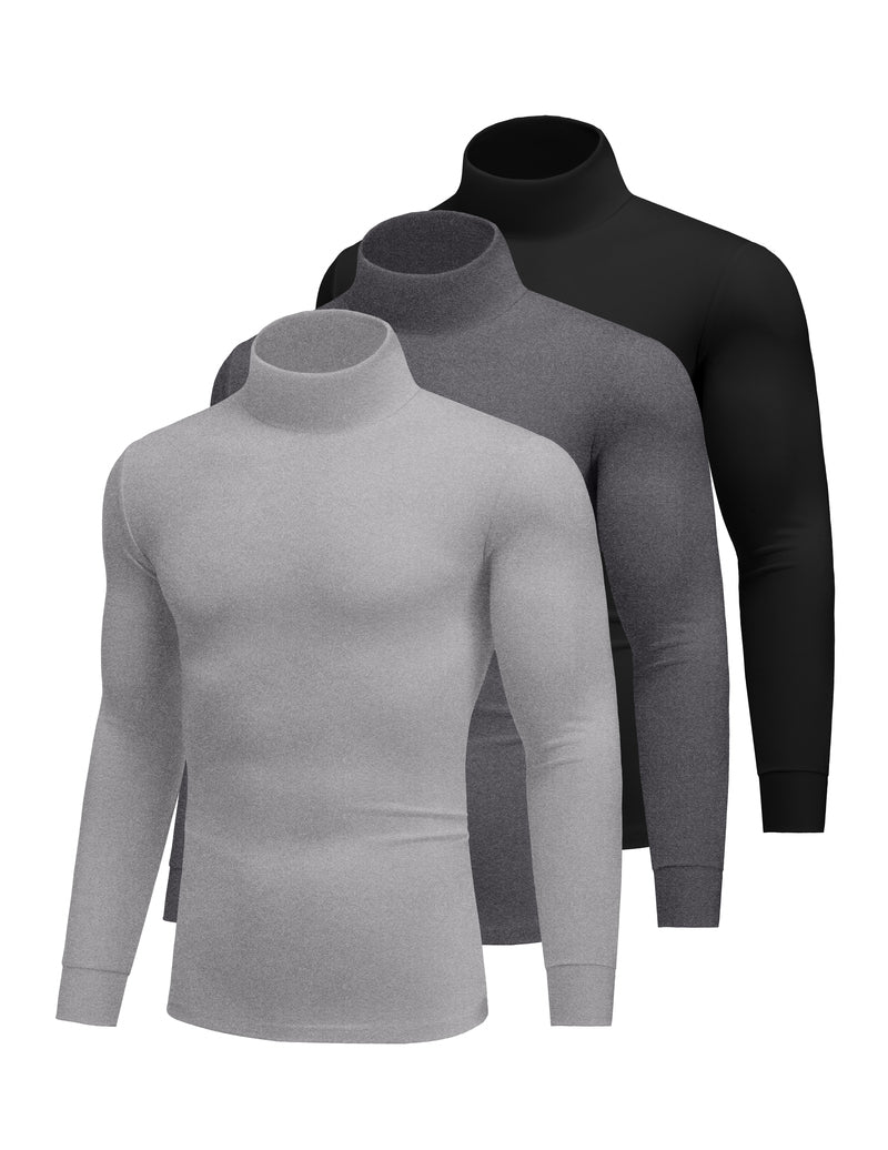 Men's 3-pack lightweight thermal turtleneck tops, light gray and dark gray set