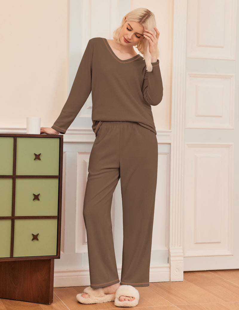 2 Piece Fuzzy Lounge Set Long Sleeve Loungewear