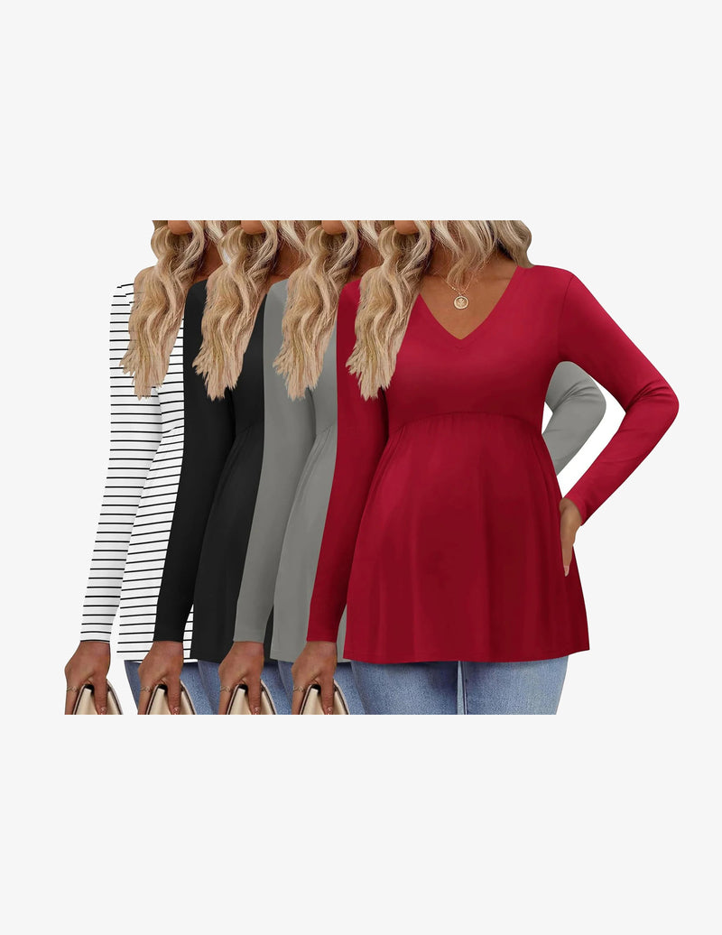 4 Packs Maternity Shirts Long Sleeve Pregnancy Tops