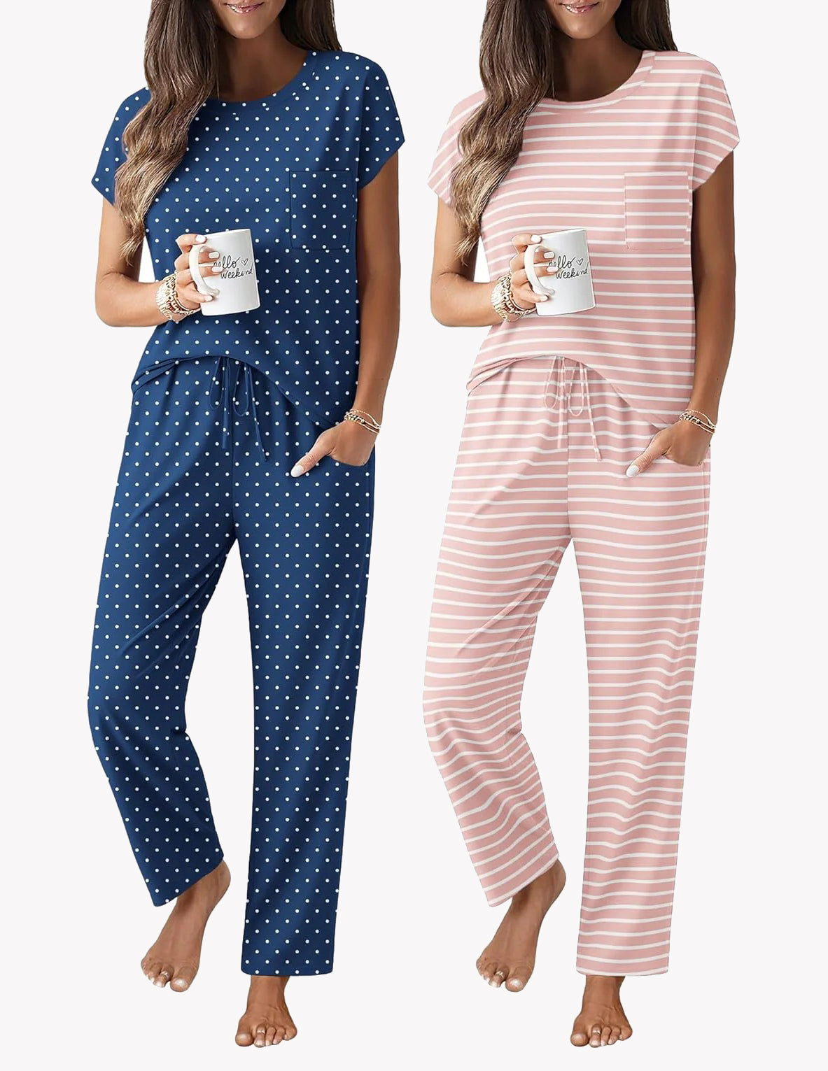 2 Packs Cap Sleeve Top and Pants Soft Comfy Pjs Set