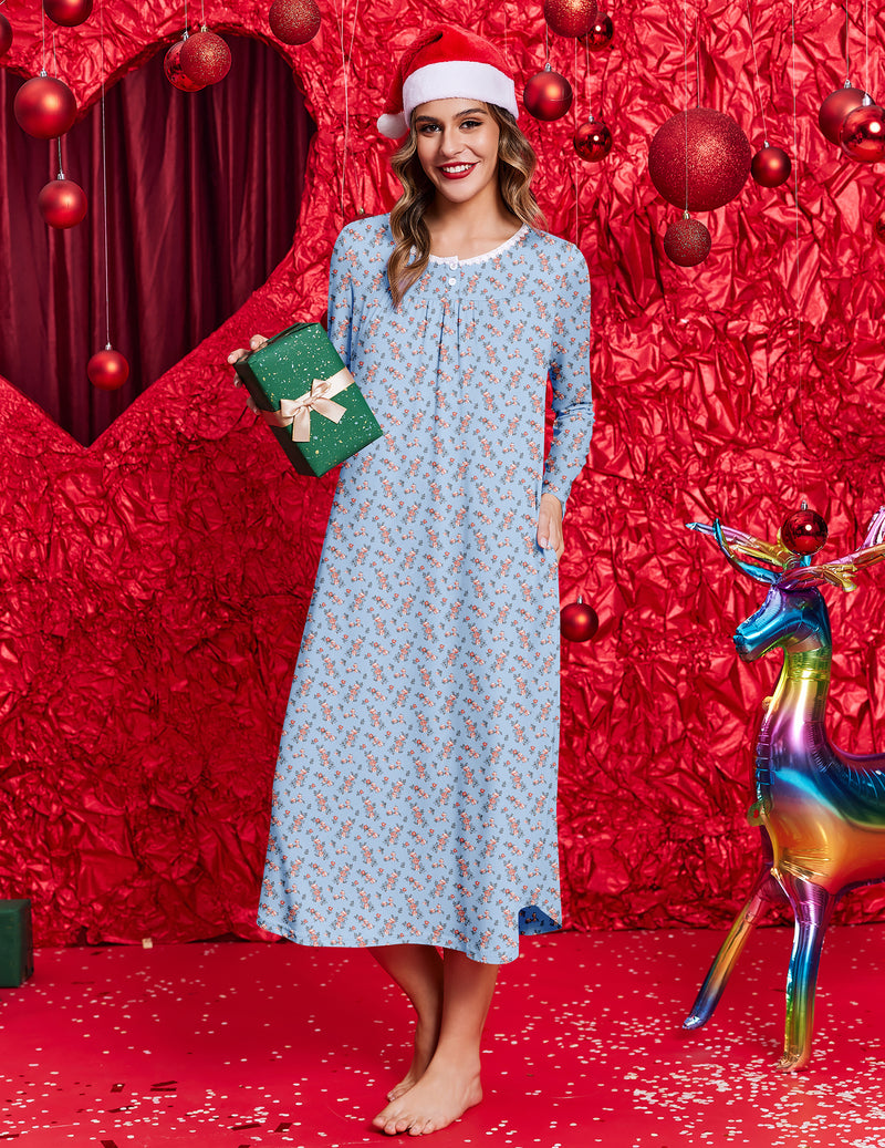 Long Sleeve Long Henley Full Length Sleep Dress
