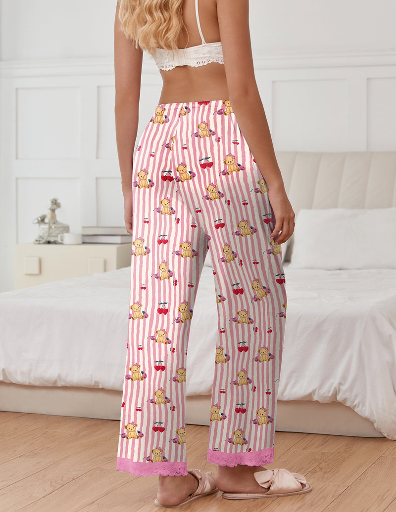 TEDDY Silk Satin Pajama Pants Casual Comfy Sleep Pants