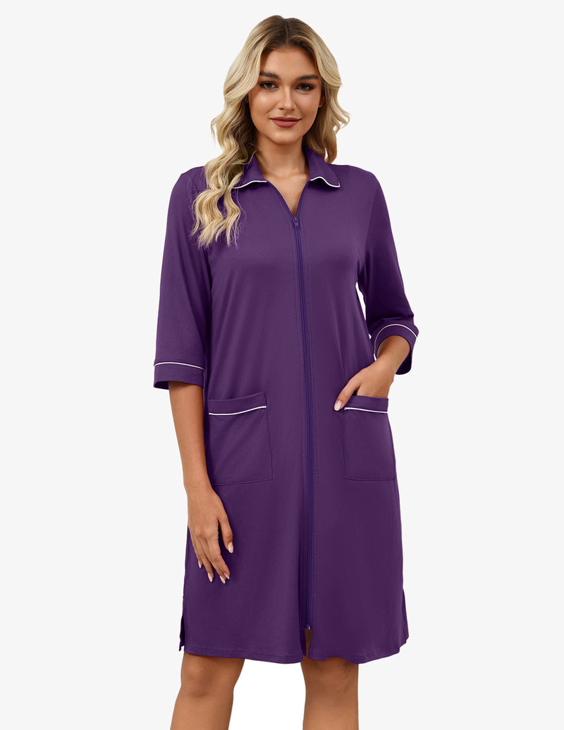 Zipper Robes for Women 3/4 Sleeve Housecoats