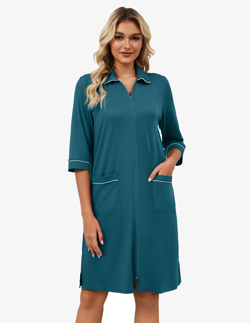 Zipper Robes for Women 3/4 Sleeve Housecoats