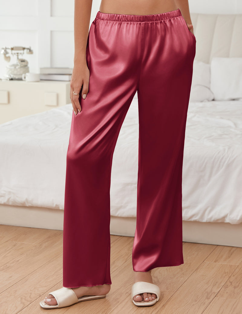 Silk Satin Wide Leg Pajama Pants Casual Loose Soft Lounge Pants