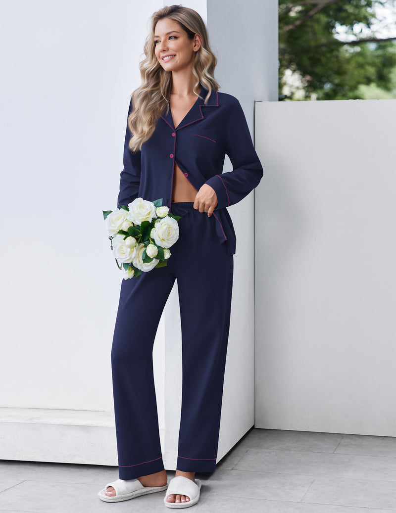 Cotton PJs Long Sleeve Button Down 2 Piece Lounge Set