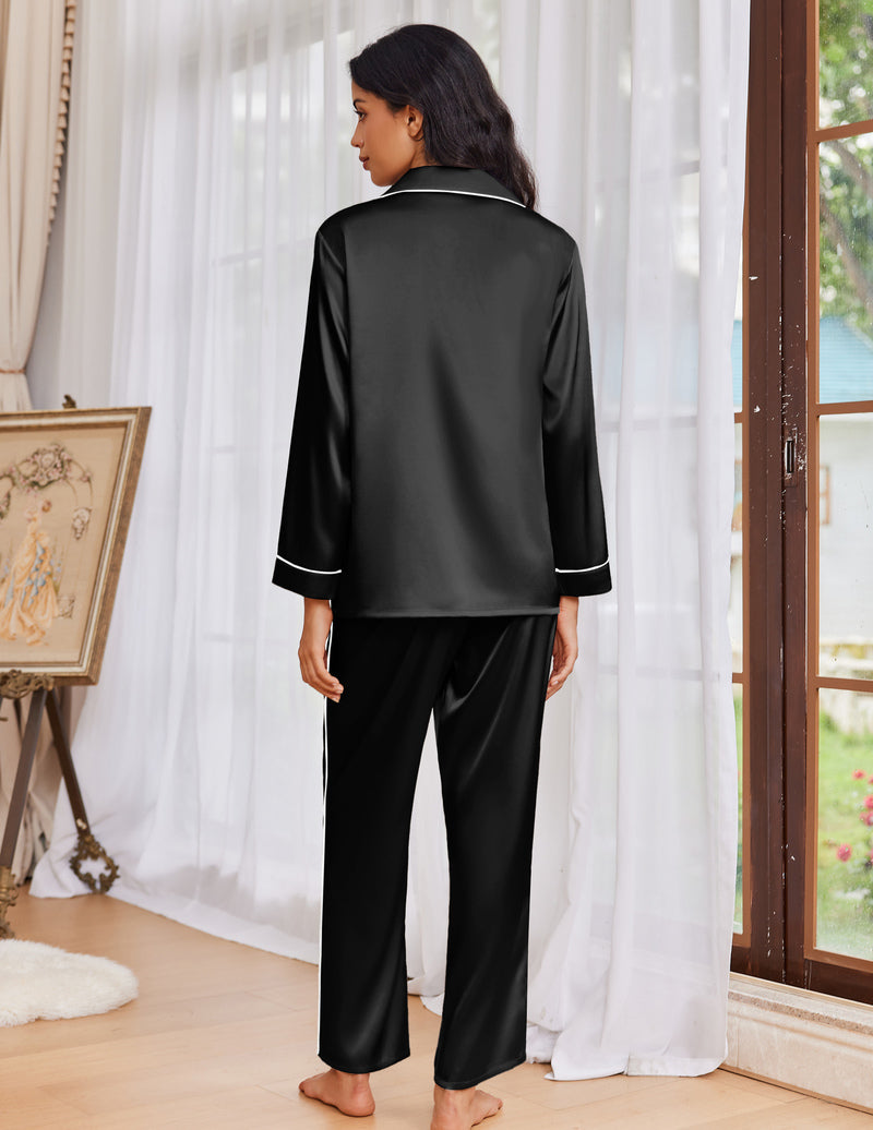 Ekouaer Pajama Sets Satin Silk Pjs Button Down Soft Lounge Sets