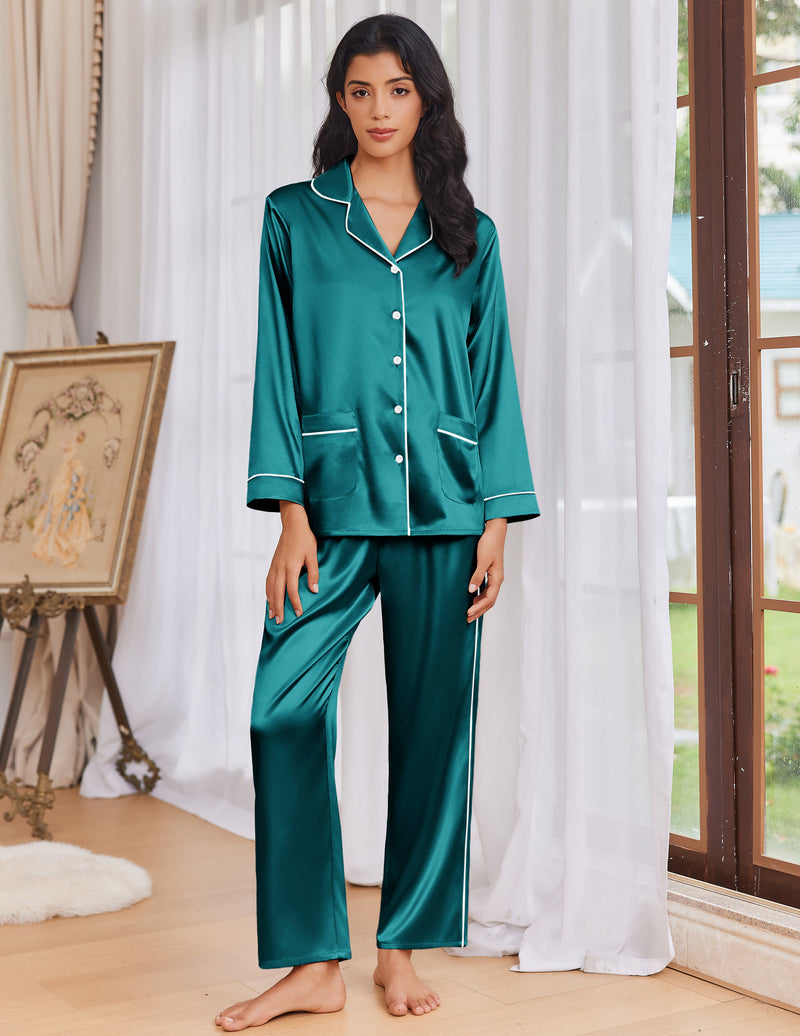 Ekouaer Pajama Sets Satin Silk Pjs Button Down Soft Lounge Sets